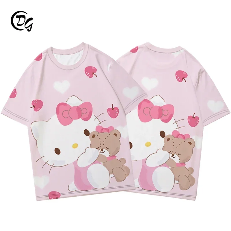 Hello Kitty Tshirt Short sleeved Sanrio T-shirt for boys and girls, parent-child outfit for couples, cute half sleeved clothes