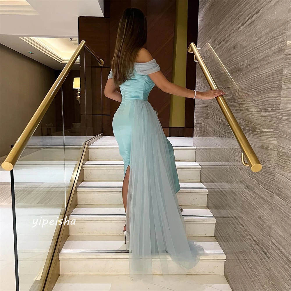 Customized  Evening  Jersey Draped Sequined Pleat Valentine's Day A-line Off-the-shoulder Bespoke Occasion Gown