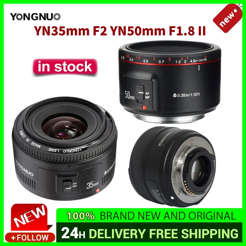 YONGNUO YN35mm F2 YN50mm F1.8 II Lens for canon EF mount Auto Focus, Full Frame, Standard Prime Lens for DSLR Camera