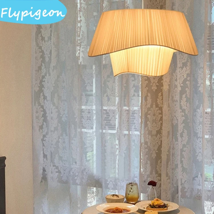 

Nordic Fabric LED Pendant Light Cream Suspension Lamp For Dining Room Bedroom Coffee Shop Home Decor Chandelier Fixture