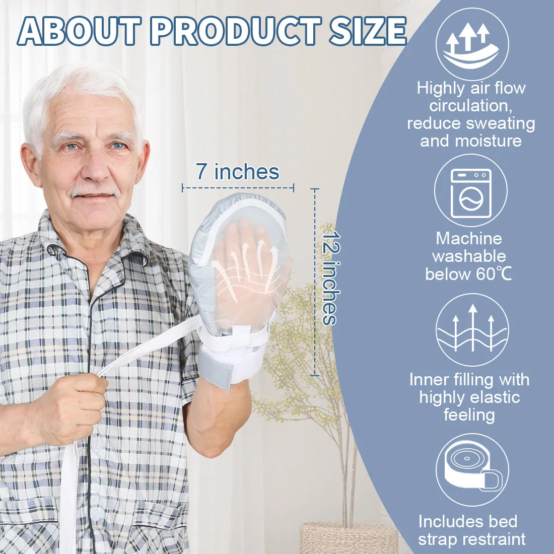 Ehucon Dementia Restraint Gloves Visible Mesh Skin-Friendly Hand Protection Gloves Anti Scratch Finger Secure Control Mitts 2PCS