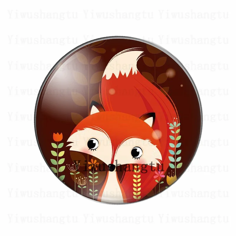 Cute cartoon animals Fox art painting 12mm/18mm/20mm/25mm Round photo glass cabochon demo flat back Making findings