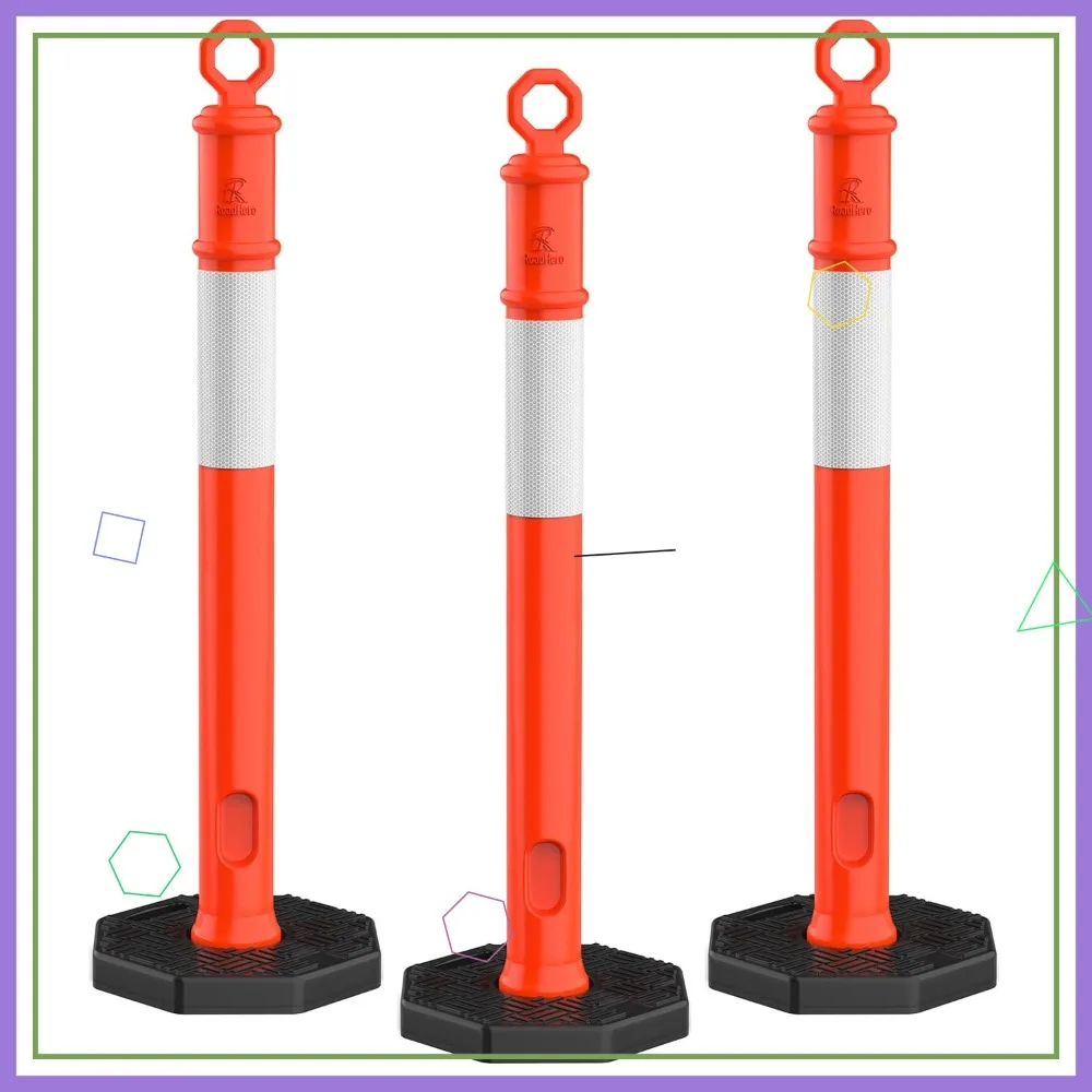 

3 Pack Orange Traffic Delineator Posts with Reflective Collars for Parking Lots, Road Safety, Construction Events
