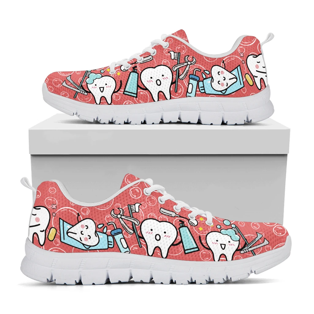 INSTANTARTS Pink Dental Teeth Prints Casual Women Shoes Flats Sneakers Air Mesh Comfortable Ladies Footwer Cartoon Zapatos Mujer