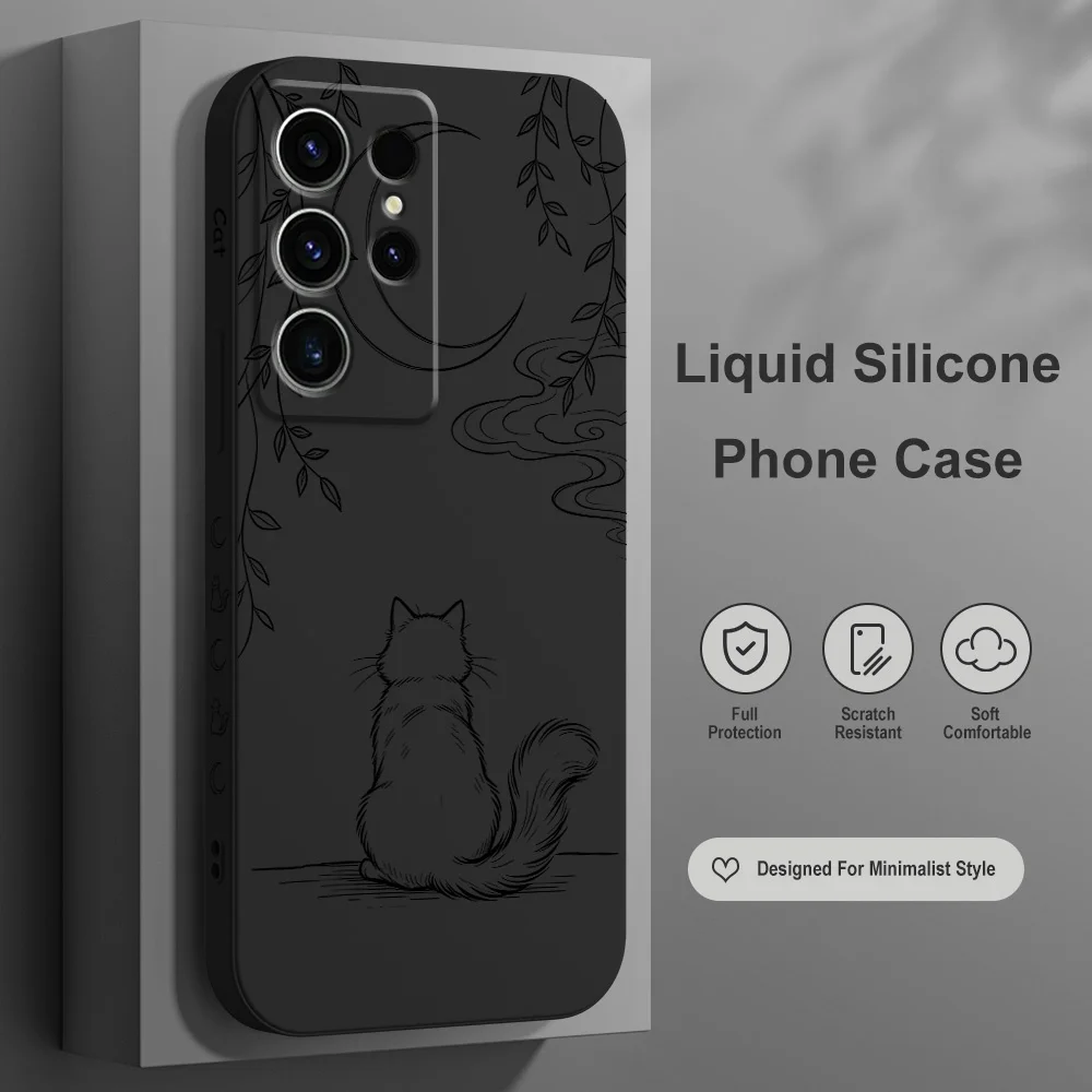 Moon Cat Phone Case For Samsung Galaxy S26 S25 Edge S24 S23 S22 S21 S20 S10 FE Plus Ultra Silicone Soft Cover