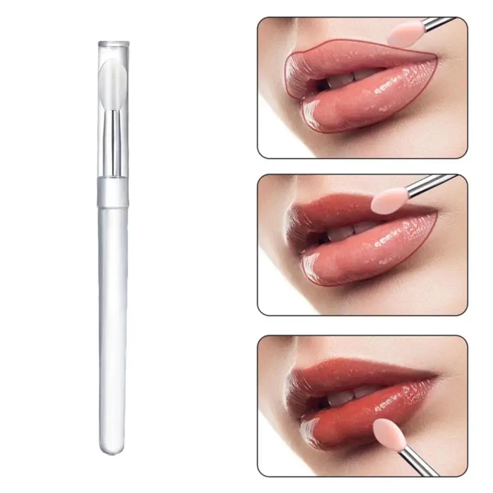 1PC Portable Silicone Lip Brush with Cover Soft Multifunctional Lipstick Makeup Balm Lipgloss Tools Lip Makeup Brush Applic A7G0