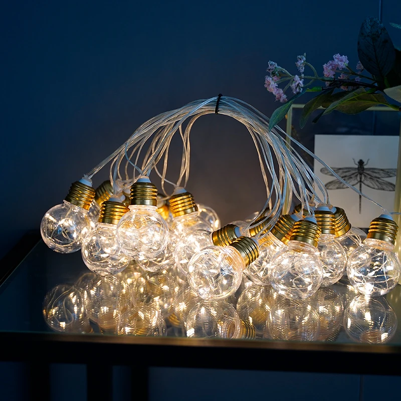 20Bulbs USB LED Warm White Fairy String Light Festoon Globe Bulb Outdoor String For Waterproof Garland Wedding Party Backyard