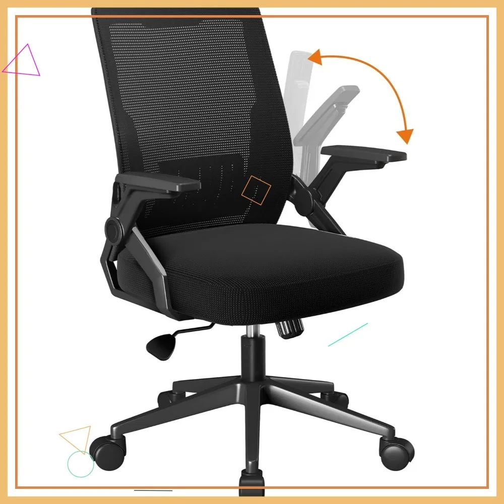 Ergonomic Office Chair with Flip-up Armrests, Adjustable Lumbar Support Mesh Computer Desk Chair for Home Office