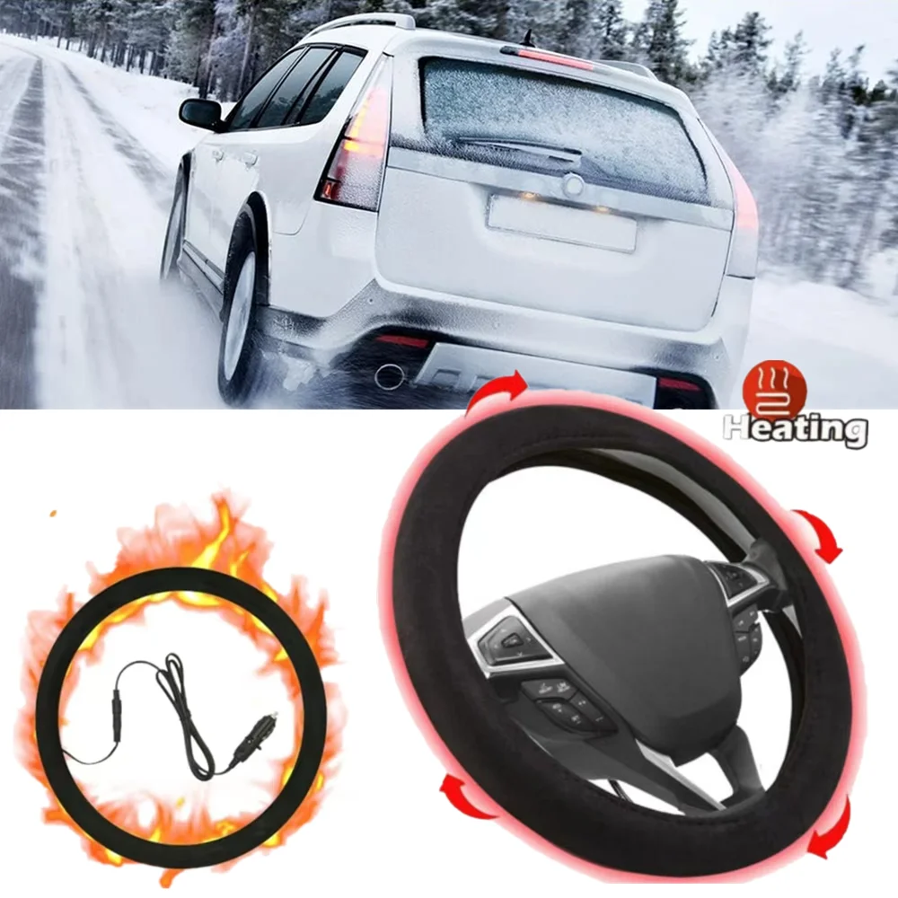 New Winter Car Steering Wheel Cover Electric Heating Steering Wheel Warm Protector Handle Sleeve Cover Anti-Skid 38cm Accessory