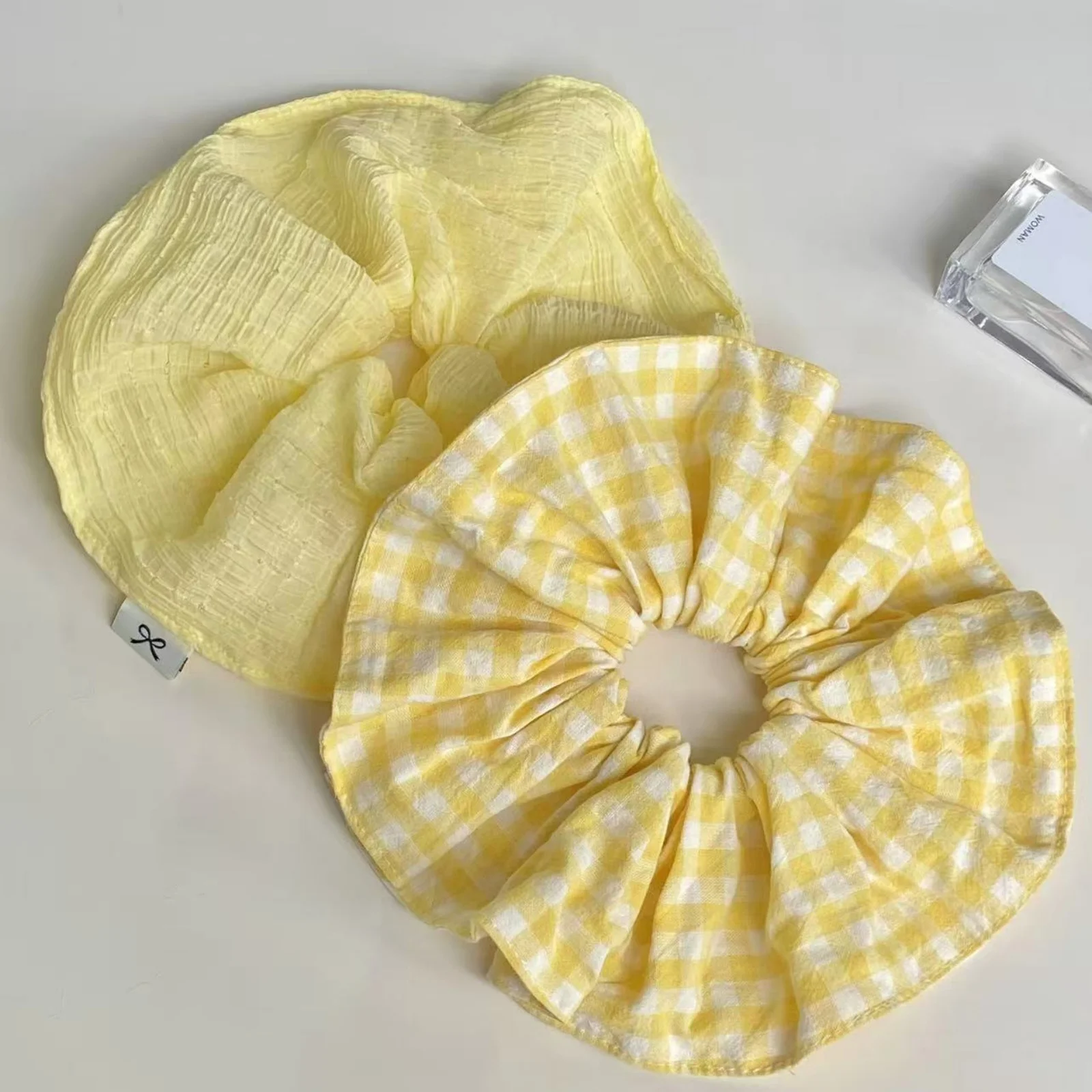 1-teiliges Haargummis-Set mit gelbem Karomuster und einfarbigem Haargummi, süßer Sommer – große Haargummis für Frauen