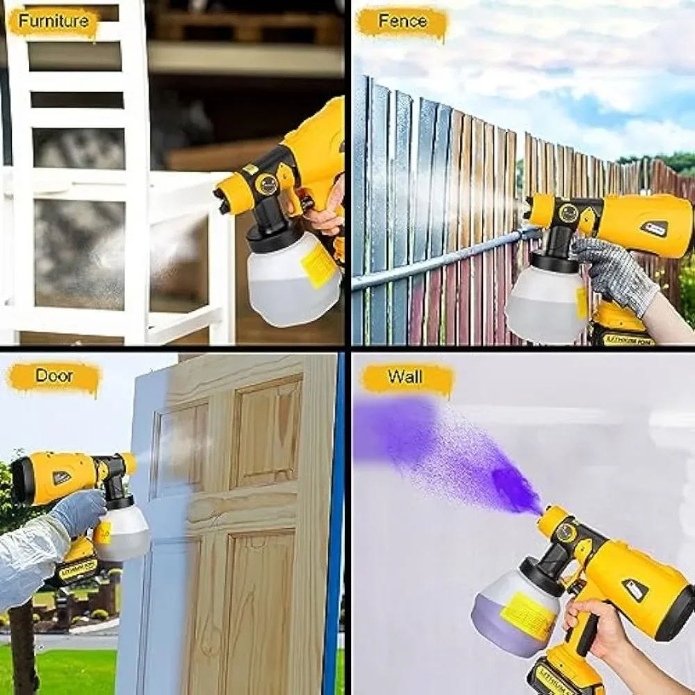 Imagem -06 - Pulverizador de Pintura Portátil sem Fio Pistola para Móveis Cerca Carros Paredes Trabalhos de Bricolage Pintura Compatível com Dewalt Bateria 20v