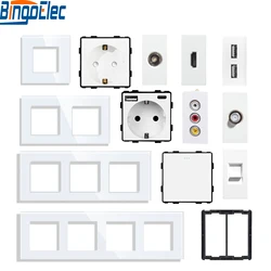 EU Socket TV/ST/USB Socket Type-C CAT5 RJ45 HDMI Socket Function Parts Glass Frames 1way Mechanical Button Switches Part