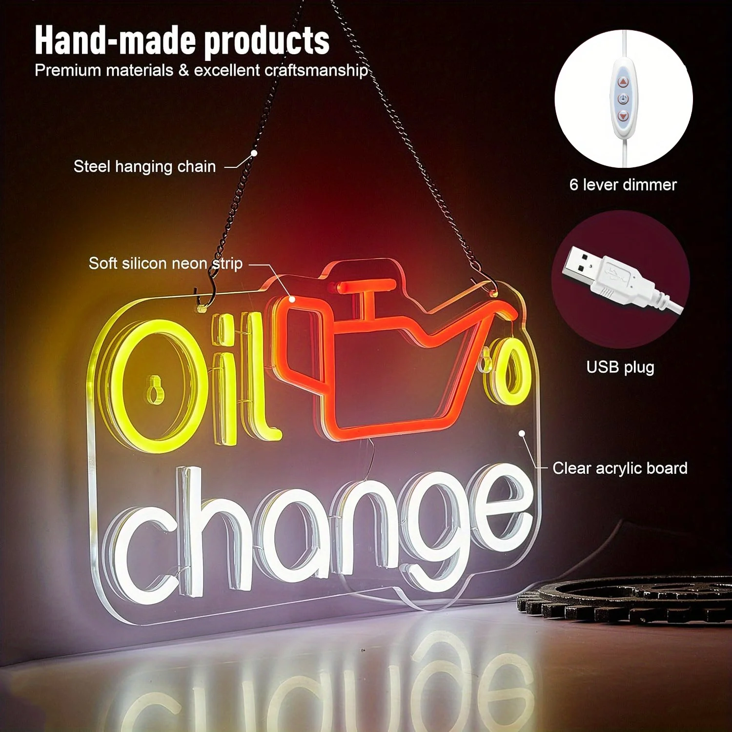 Oil Change Neon Signs, For Auto Repair Shops, Men's Lounge, Car House, Workshop and Garage Accessories