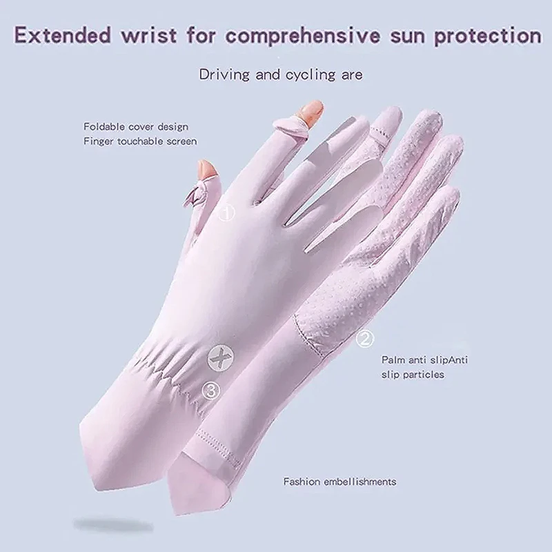 Guantes transpirables frescos de seda helada de verano para conducir y andar en bicicleta al aire libre guantes protectores elásticos con tapa y pantalla táctil resistentes a los rayos UV