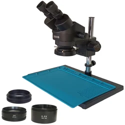 Microscopio Stereo binoculare di riparazione professionale 3.5X-45X con lampada per obiettivo 0,5x 2X strumenti per telefoni microscopi neri