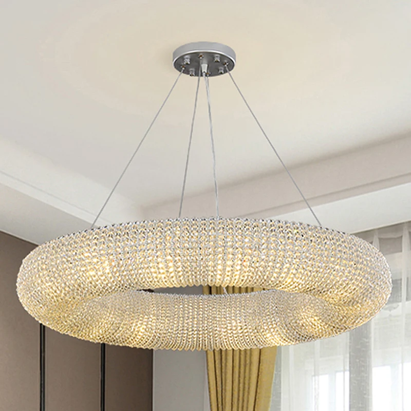 

Postmodern Luxury Crystal Round Circle Chandelier Villa Living Room Pendant Lighting Simple Bedroom Dining Room Hanging Lamp