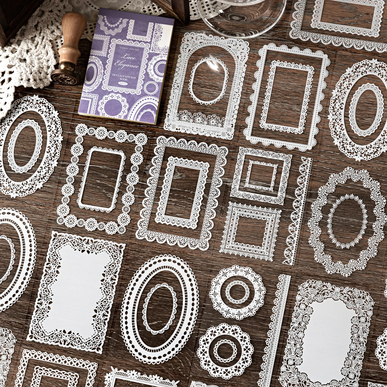 30 pcs Lace Die cut Stickers Book Cute Aesthetics Decor Collage Journal Scrapbooking Supplies Self Adhesive Creative Stationery