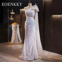 Elegant Sequin Evening Dress Luxury Pageant One Shoulder Bow Backless Dubai Ladies Dresses For Special Occasions Mermaid Women