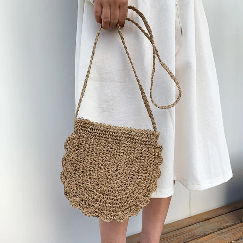 Damska ręcznie robiona torba tkana ze słomy mała torba na ramię typu crossbody moda damska prosta konstrukcja torebka torebka letnia podróżna torba