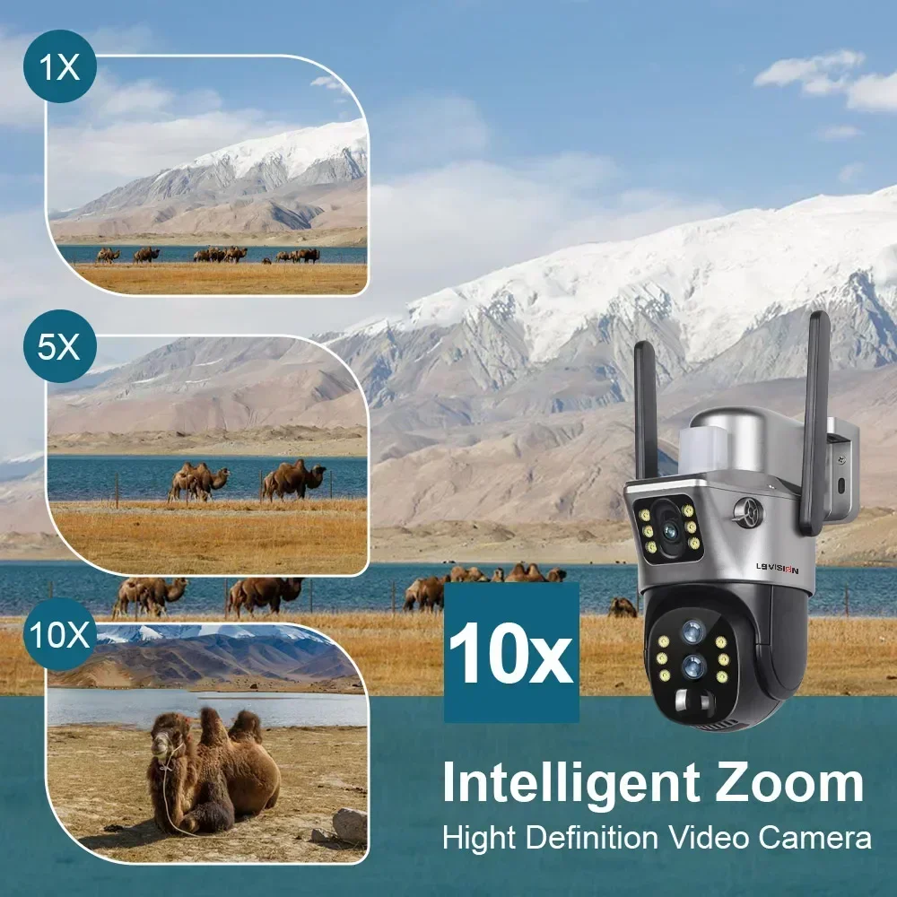 LS VISION 12MP 10X Zoom Dual Screen Solar Camera Outdoor 6K 4G/WiFi Three Lens Human Auto Tracking Security Cameras V380 Pro App
