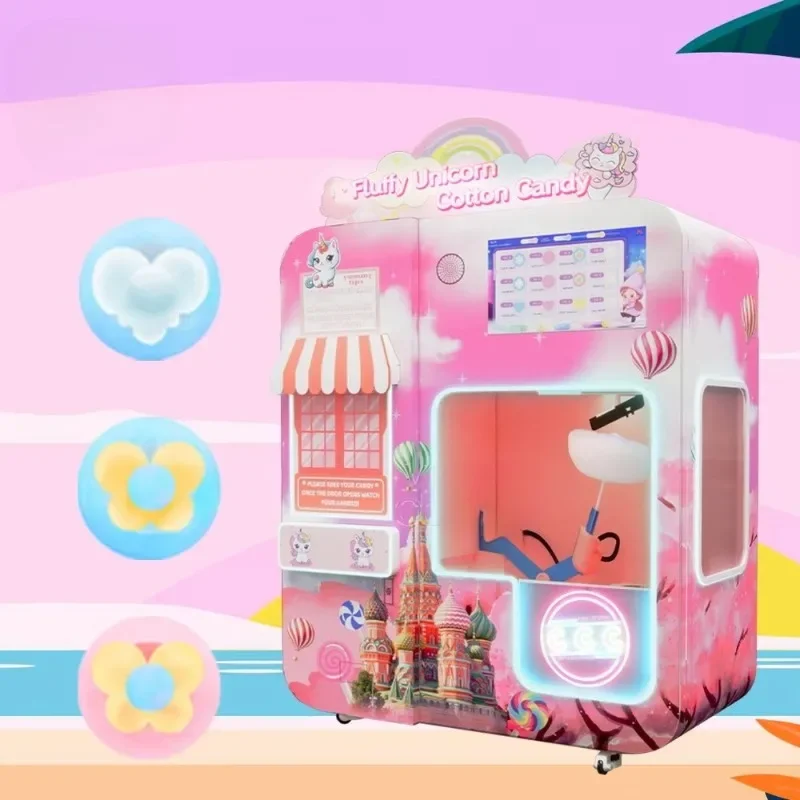 2025 Professional Commercial Fairy Floss Machine Maker Full Automatic Cotton Candy Vending Machine
