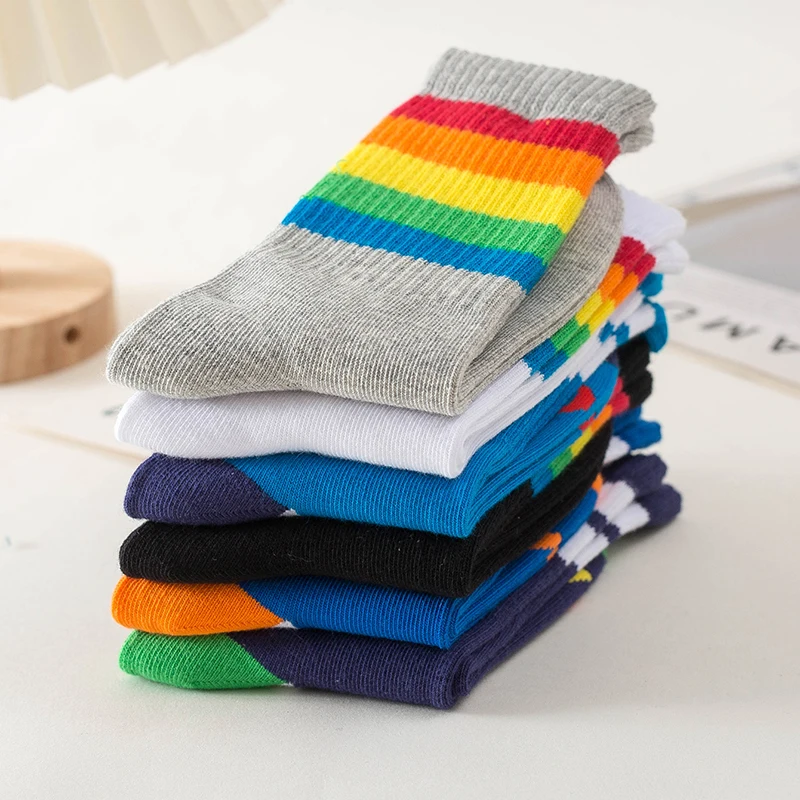 6pairs /pack Boys' Fun Colorful Pattern Crew Dress Sport Socks  7-11Years Boys High Quality Cotton Casual Socks For All Seaons