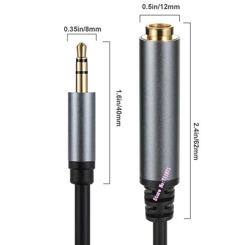Cabo Adaptador de Áudio Estéreo TS-Mono, Macho para Fêmea, 3.5mm, 6.35mm, 3.5mm, Cabo de Áudio, 3.5mm, F, TRS