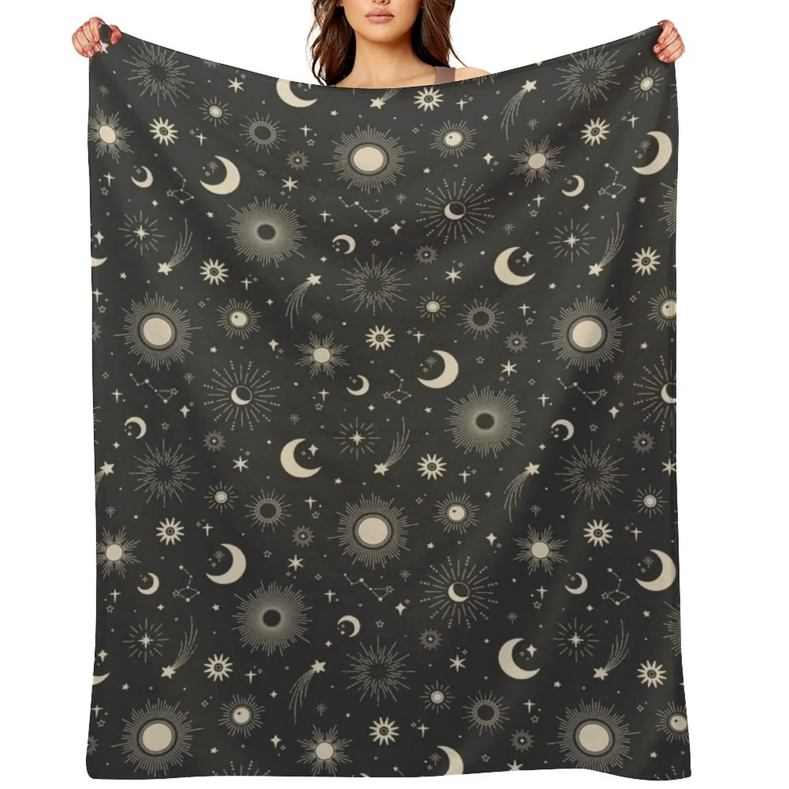 

Sweet Celestial Suns, Moons and Stars Throw Blanket Camping Bed Fashionable Flannel For Baby Blankets