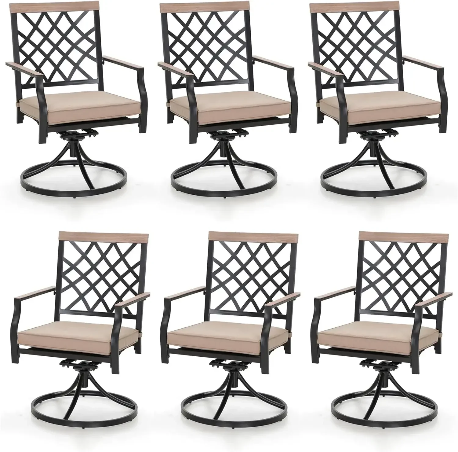 

Outdoor Metal Swivel Chairs Patio Dining Chair with Cushion Furniture Set for Garden Backyard Bistro, Small Grid, Black