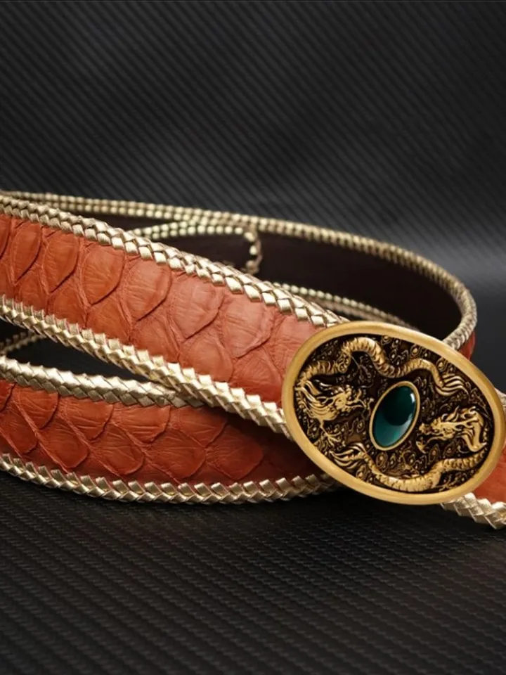 New Vintage Real Snakeskin Belt Men Gothic Copper Buckle  display picture 1