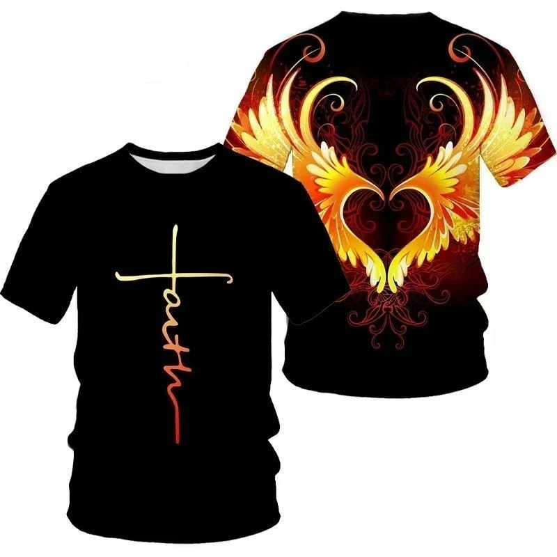 Summer Jesus Faith Wing 3D Print T-Shirts Streetwear Men Fashion Oversized O-Neck Short Sleeved T Shirt Tees Tops Clothing