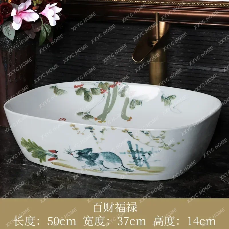 QQChinese Hand-Painted Ceramic Table Basin Household Washbasin Bathroom Wash Basin