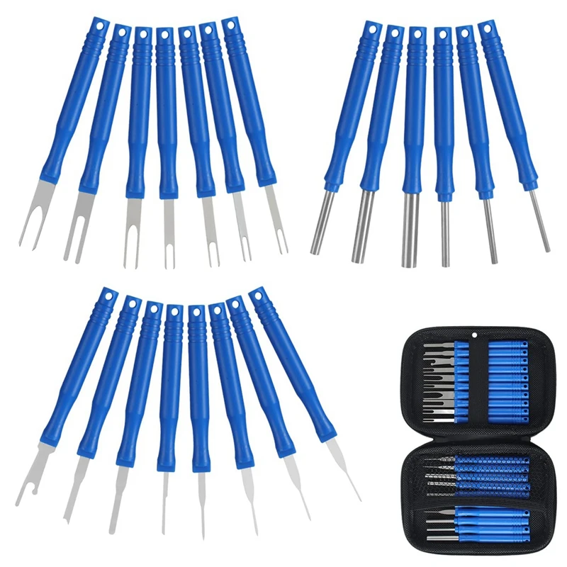 21Pcs Car Terminal Removal Tool Kit Cable Plug Remove Puller Electrical Wire Crimp Connector Pin Extractor Durable Blue