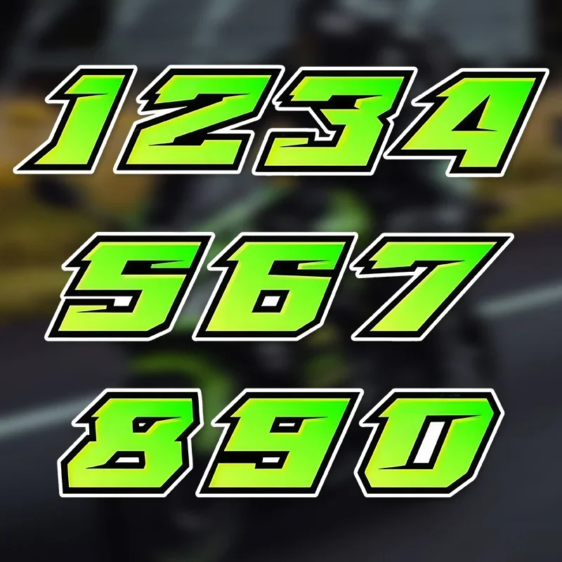 Bright Green 0-9 Racing Number Pattern Vinyl Decal Waterproof Sticker For Motorcycle Helmet Body Car Window Laptop Scooter Decor
