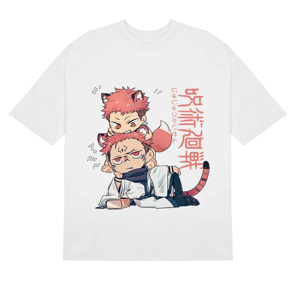 Jujutsu Kaisen Yuji Itadori and Sukuna Chibi T-Shirt - High-Quality Anime Tee