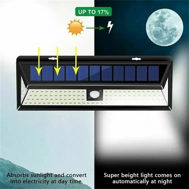 118 LED 4400MAH 3 tryby Ogrodowe słoneczne światła LED Zewnętrzna lampa słoneczna Czujnik ruchu 270 stopni Wodoodporna IP65 Solarna lampa bezpieczeństwa