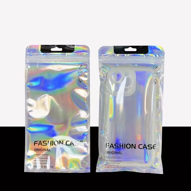 

Laser Mobile Phone Case Packaging Bag, Gold Transparent Aluminum Foil Case, Plastic Self Sealing Ziplock Bag, 100 PCs/Lot