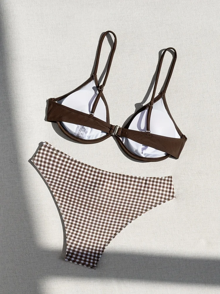 Bikini donna costume da bagno 2026 nuovo solido reticolo fionda bikini set sexy vita alta costumi da bagno estate 2 pezzi costume da bagno da spiaggia femminile