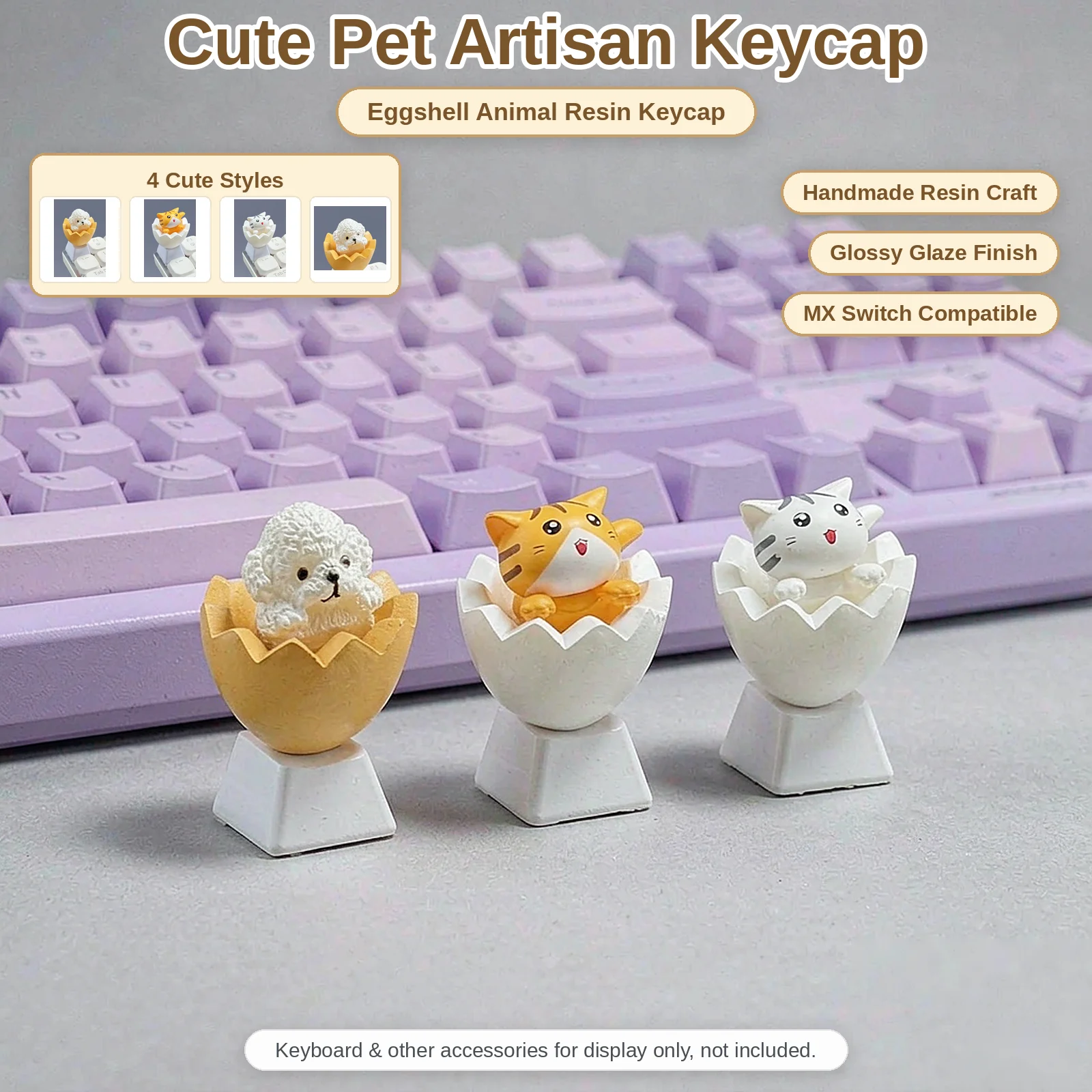 Handmade Cat Keycap, Cute Teddy R4 Key Cap for MX Switch Gaming Keyboard Decoration