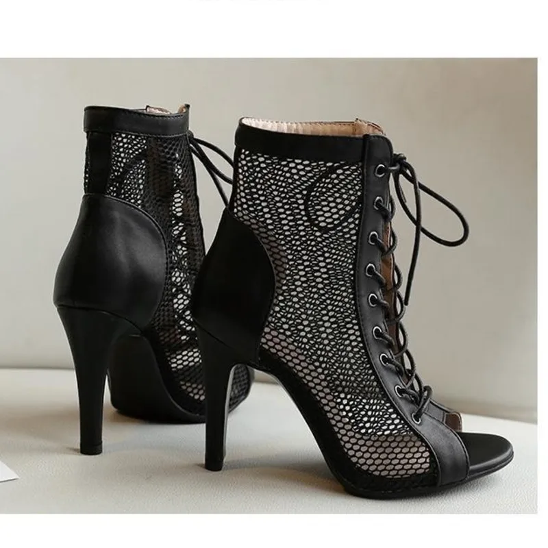 Stiletchassis-Chaussures de danse à talons hauts pour femmes, bottes en maille, grande taille, bouche de poisson, chaussures de salle de Rhpour