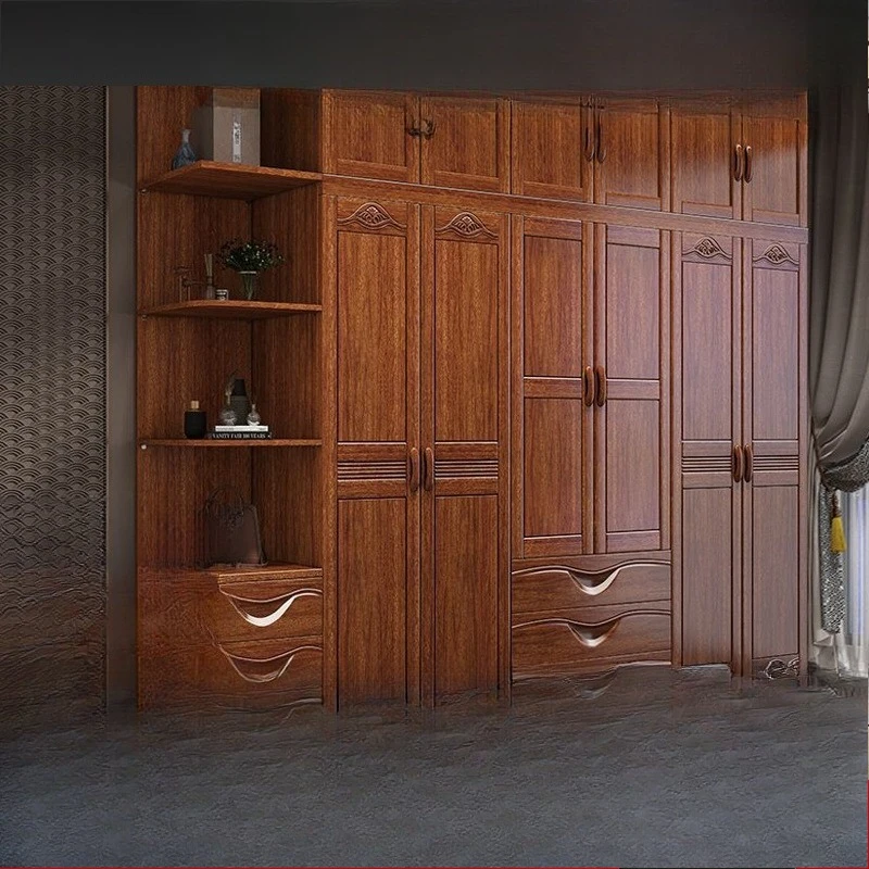

Walnut solid wood wardrobe four or five doors large wardrobe opposite door with drawers lockers bedroom furniture