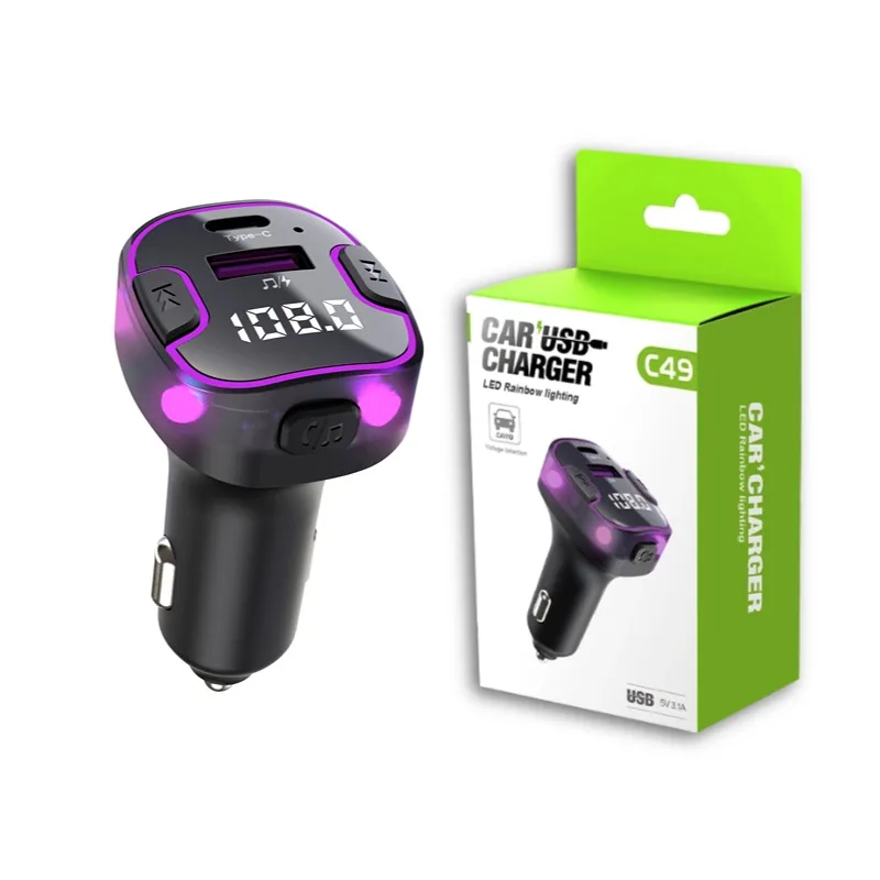 سماعة لاسلكية تعمل بالبلوتوث سيارة FM الارسال يدوي سيارة كيت USB C شاحن راديو FM محول مشغل MP3 لجميع السيارات #1