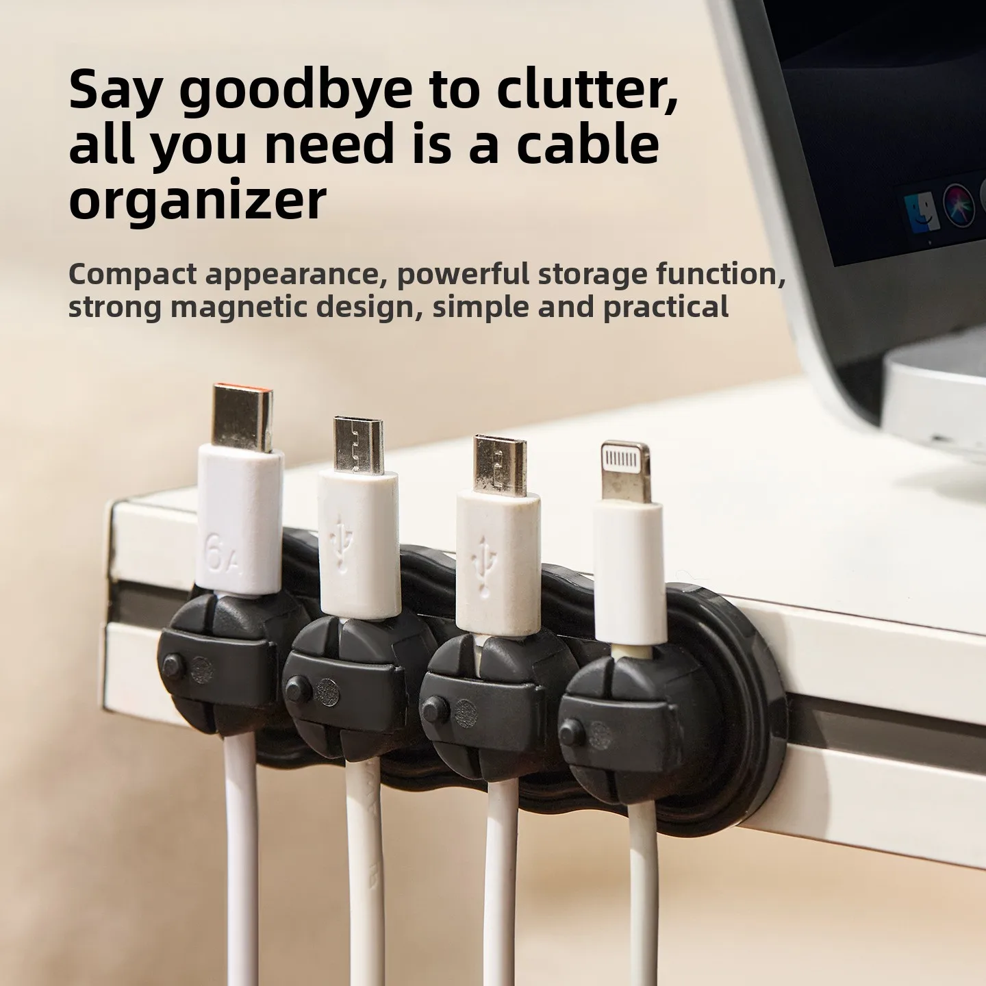 Magnetic Self-adhesive Cable Organizer No Drill Cord Holder Desktop Bedside Charging Wire Clip Desk Wire Management Accessory