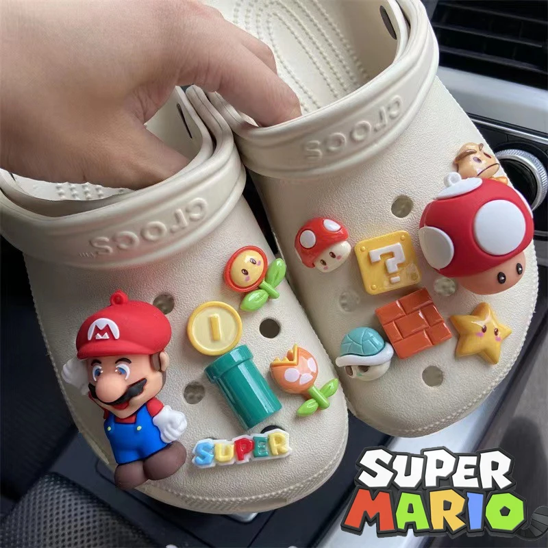 11/13Pcs Super Mario Bros Cartoon Anime Shoe Charms for Clogs Bubble Slides Sandals PVC Shoe Decorations Shoe Flower Accessories