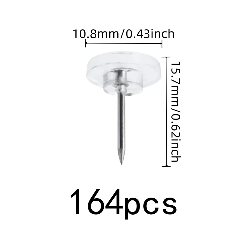 164 pcs Flat Top Map Pins with Compact Discrete Design, ideal for Office Bulletin Board and Photo Picture Pinning