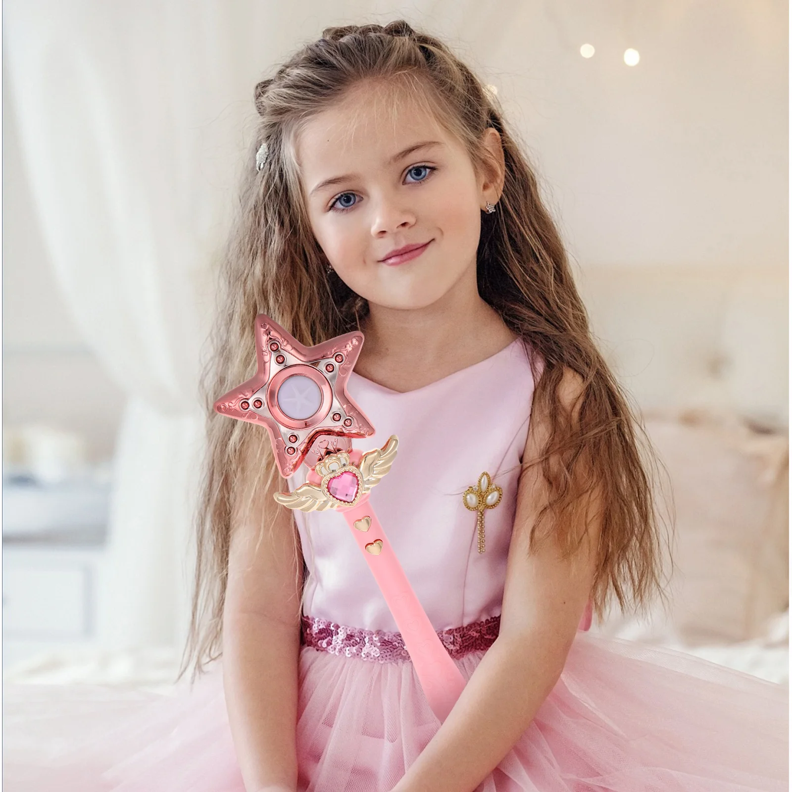 Varita de hadas con diseño de estrella iluminada para niños y niñas, disfraz de juego de rol, varitas de hadas, palos, juguetes para niñas jóvenes, mago