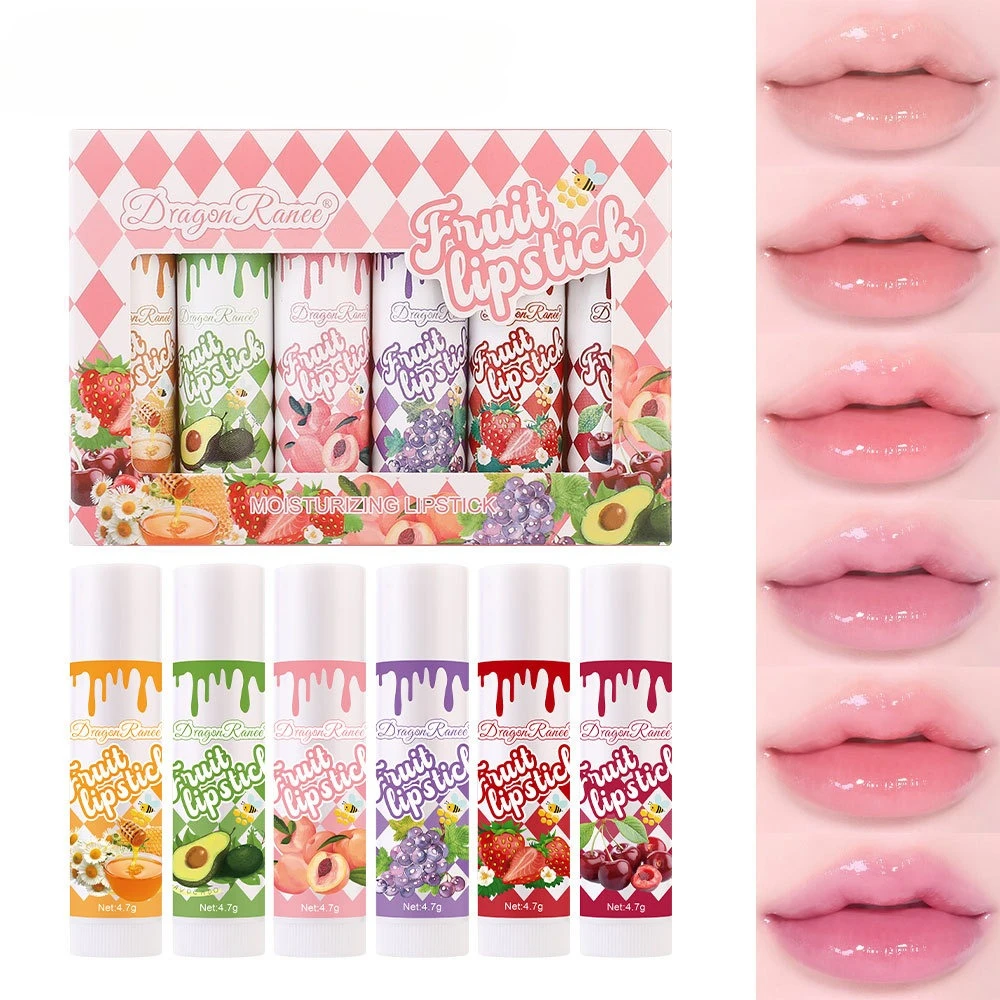6 قطعة مجموعة بلسم الشفاه عديم اللون بنكهة الفاكهة والفراولة والخوخ ومرطب وملمع الشفاه اللامع والعناية المغذية اليومية الأساسية #1