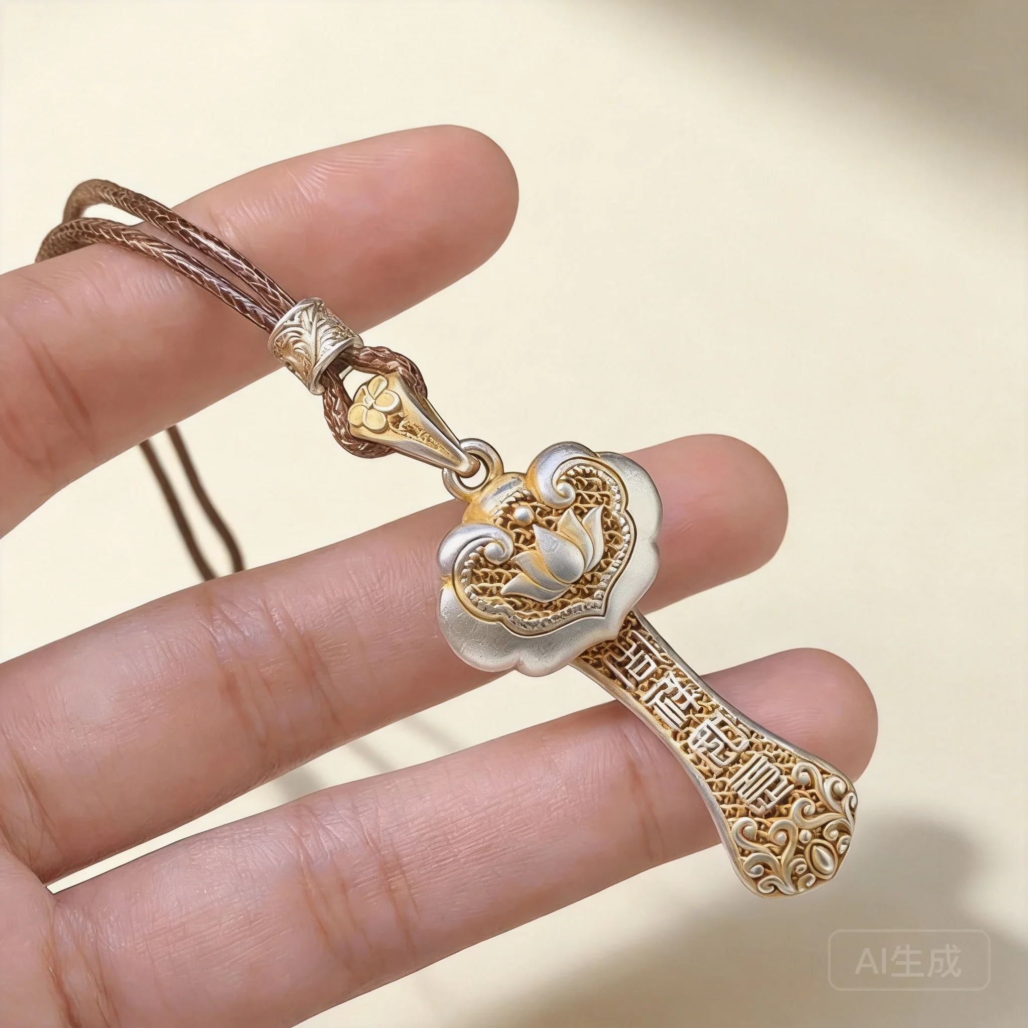 Chinese Style Auspicious Ruyi Lotus Pendant Necklace For Women Lucky Blessing Wealth Attracting Long Sweater Chain Electroplated