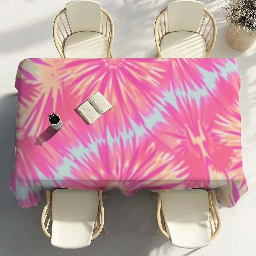 Hawaii Tie Dye Hibiscus Table Cloth Party Decor Dining Room Home Kitchen Patios Waterproof Stain-Proof Table Cloth