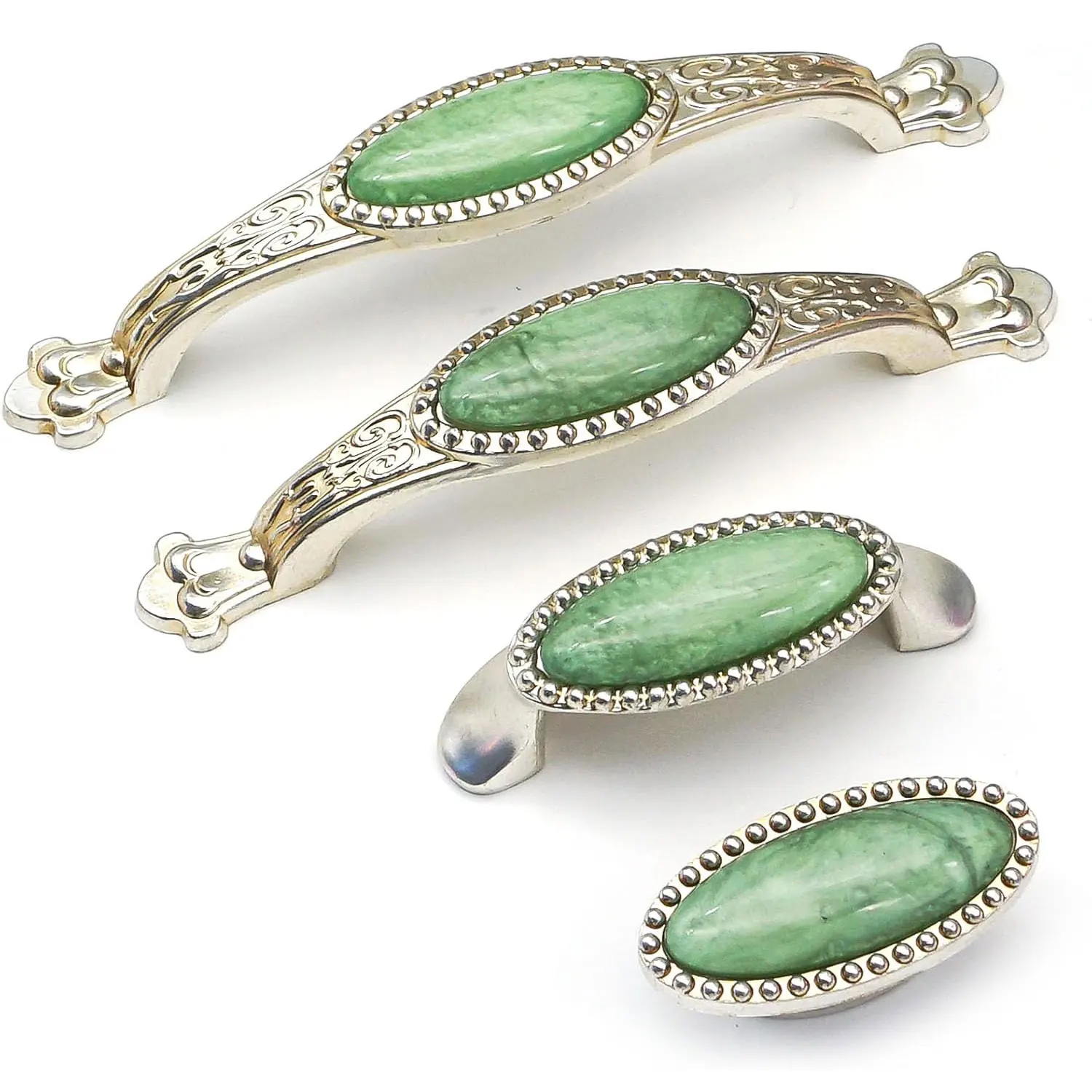 

Antique Silver Turquoise Green Kitchen Cabinet Handles Vintage Wardrobe Pulls Retro Cupboard Pulls Zinc Alloy Furniture Hardware